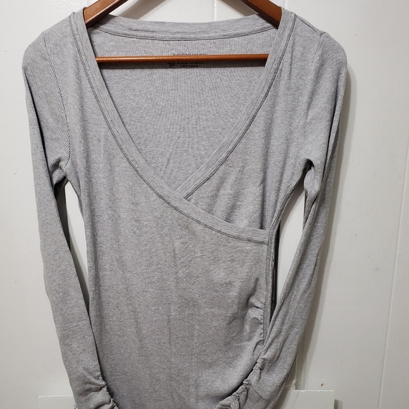 VS Tee Shop Tops - VS Tee Shop Gray Ruched Faux Wrap Tee
